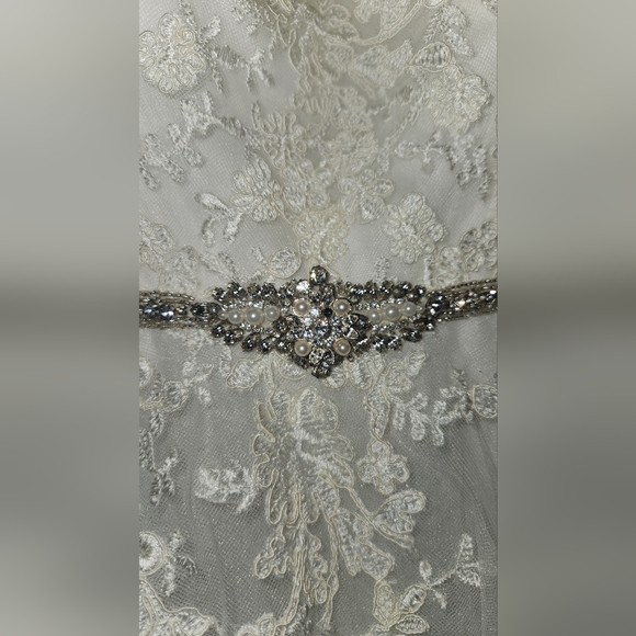 NWT! REBECCA INGRAM WEDDING DRESS ! (ONE PEARL IS MISSING ON THE SWAROVSKI BELT) - Picture 9 of 16
